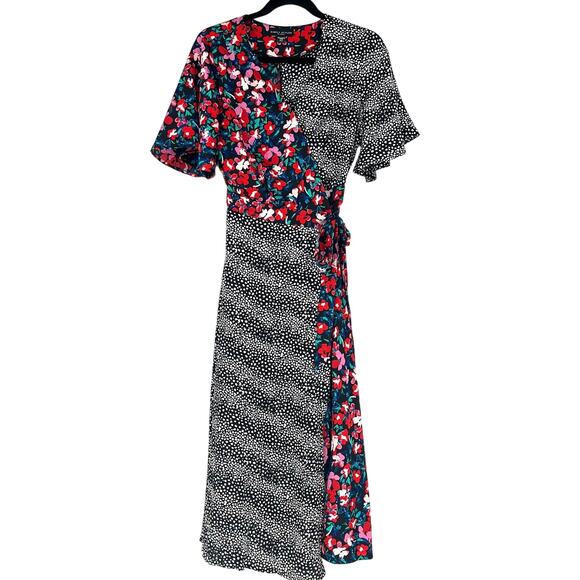 Simply Styled Dresses & Skirts - Vintage Simply Styled Wrap Dress Womens Small Mixed Print Floral Polka Dot Midi